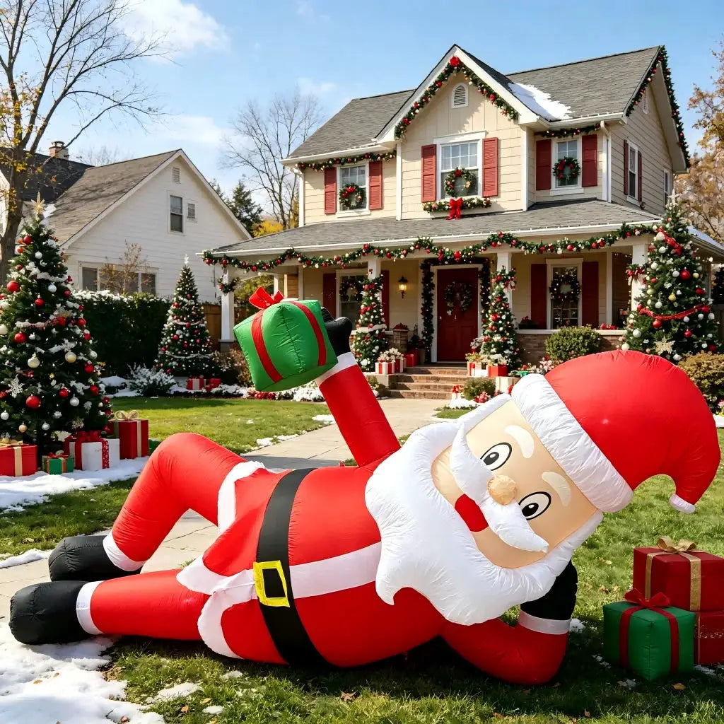 Inflatable Santa | 11.8FT Lying Pose | LED Lights | Gift Box