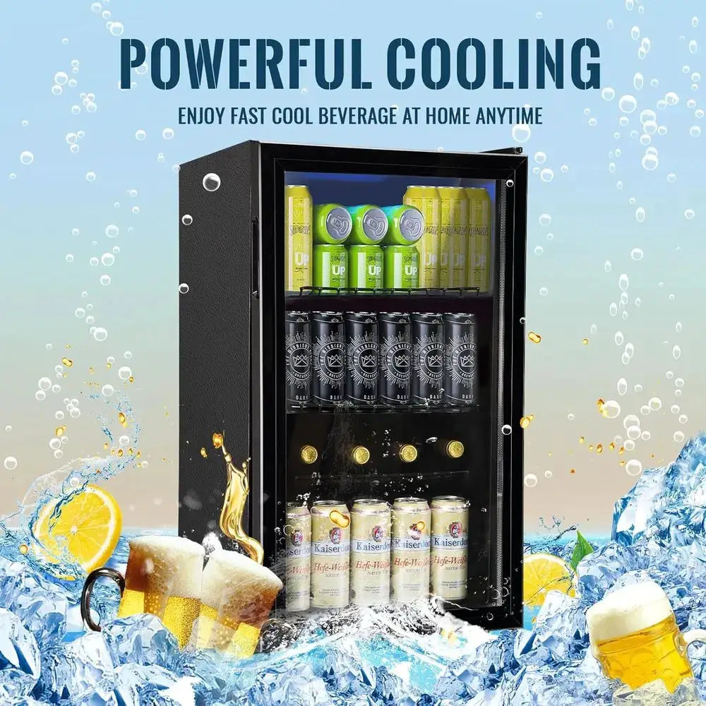 120-Can Glass Door Mini Fridge with LED Light for Beverages and Wine, Ideal for Home or Office from PriceLows™