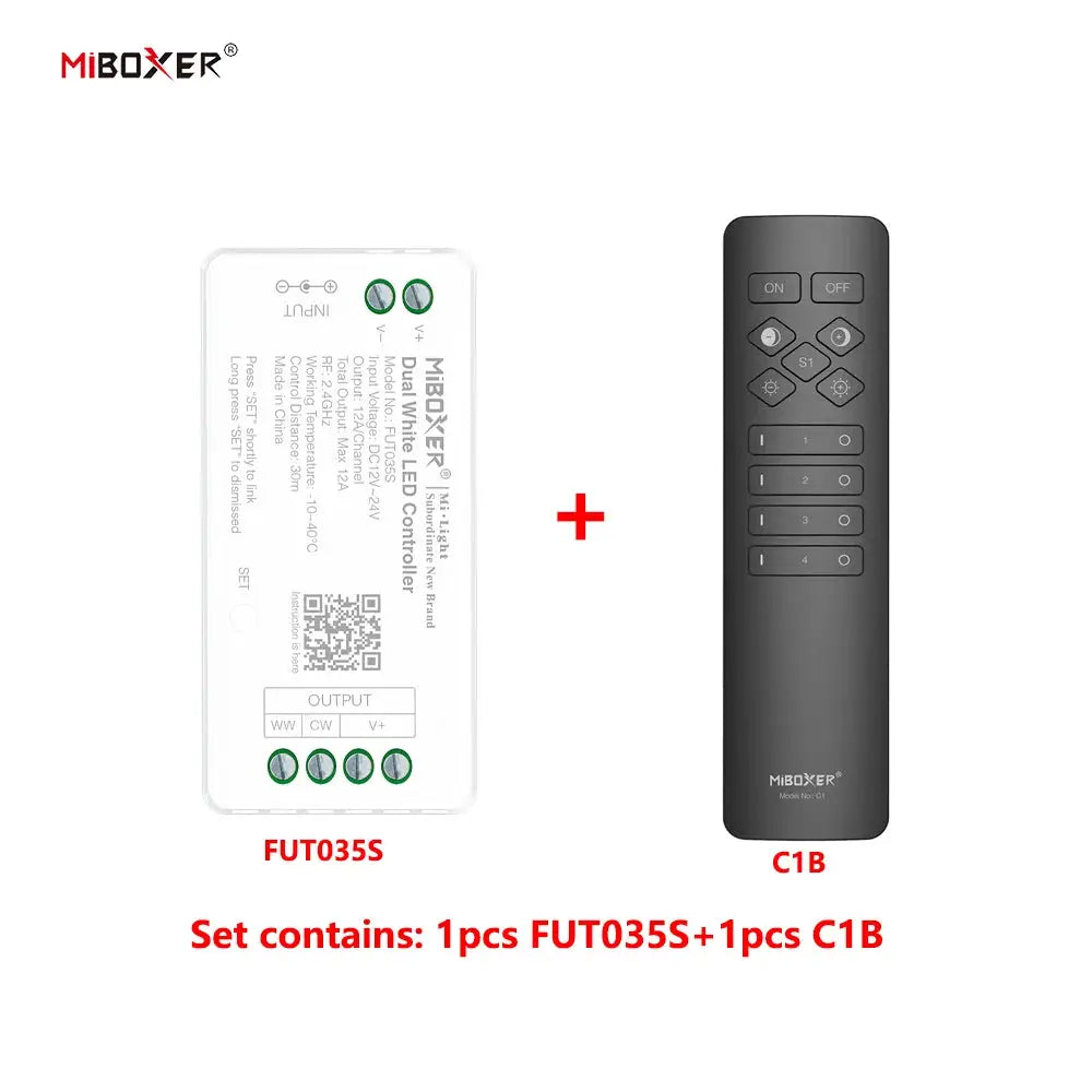 MiBoxer DC12~24V FUT035S+C1 C3 C3P 2.4GHzRF Wireless Dual White 12A/Channel LED Controller For CCT COB/Led Strip Light from PriceLows™