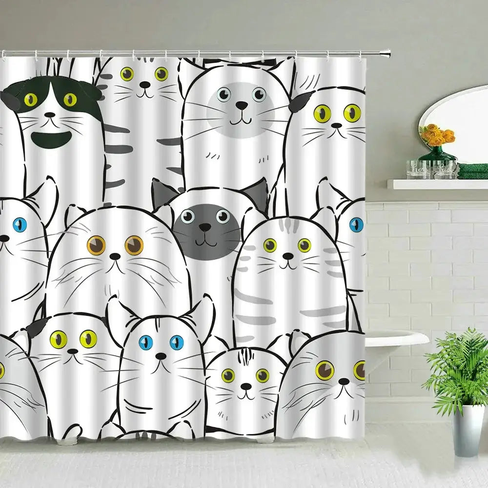 unframed Cat Printed Shower Curtain Color Cartoon Lovely Animal Bear Polyester Fabric Hanging Curtains Bathroom Bathtub Decor wi from PriceLows™
