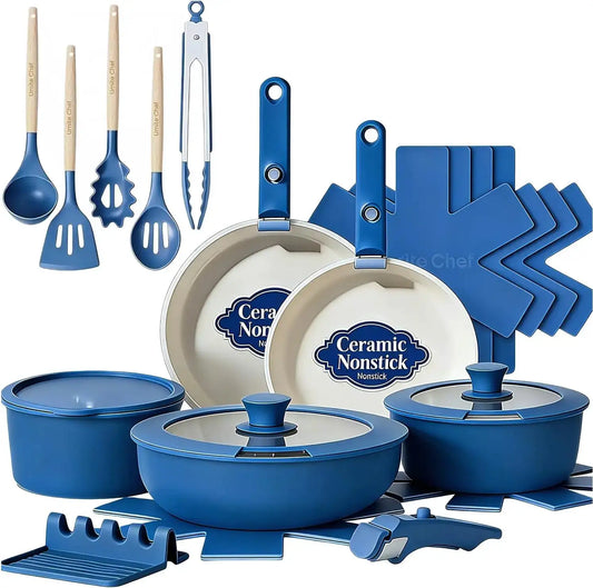 Non Stick Pots and Pans Set, 21 Pcs Ceramic Cookware with Detachable Handles, Induction Ready, Oven Safe, PFAS & PFOA Free, Navy from PriceLows™