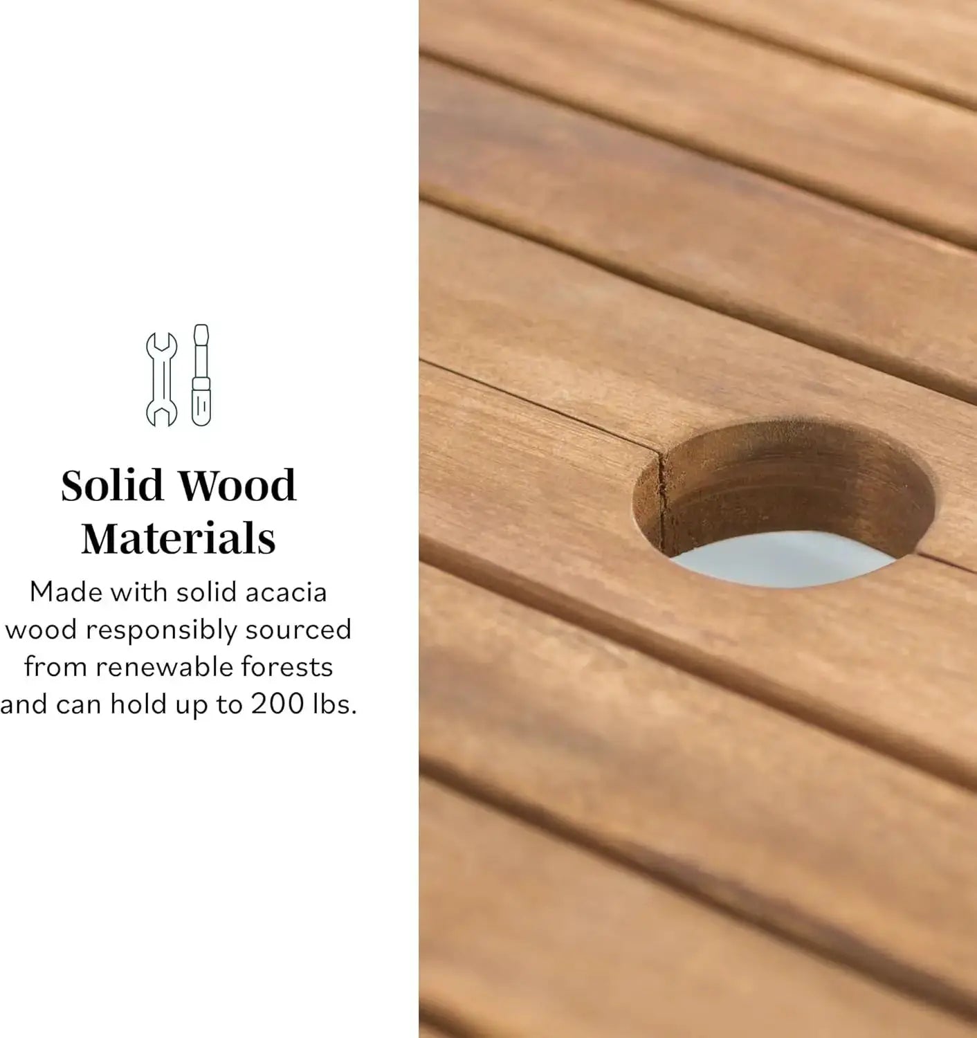 Maui Modern Solid Acacia Wood Slatted Patio Dining Table, 78 Inch, Brown from PriceLows™