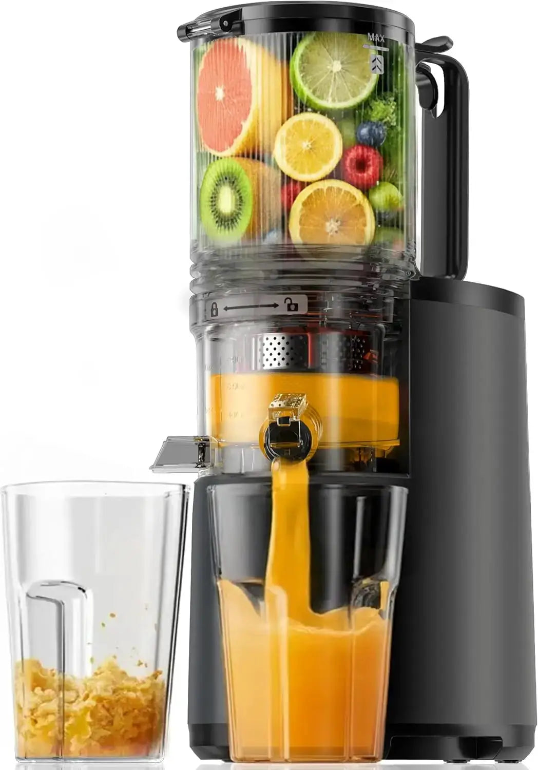 5.4" Extra Large Feed Chute Cold Press Juicer, 250W Slow Masticating Juicer, 99.6% Juice Yield, Reverse Function, Easy Clean, Black from PriceLows™
