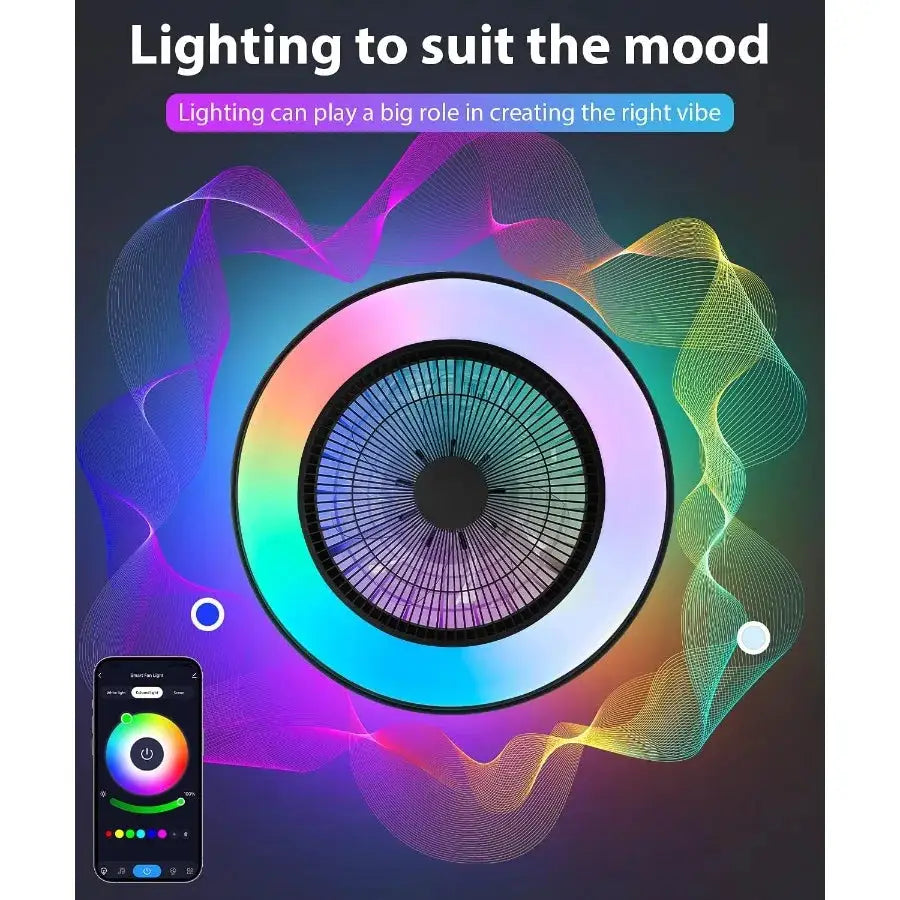 2in1 Low Profile Ceiling Fan with Light 20 Caged Safety Design for RGB Color Smart APP Remote Control Quiet Flush Mount DC Moto from PriceLows™