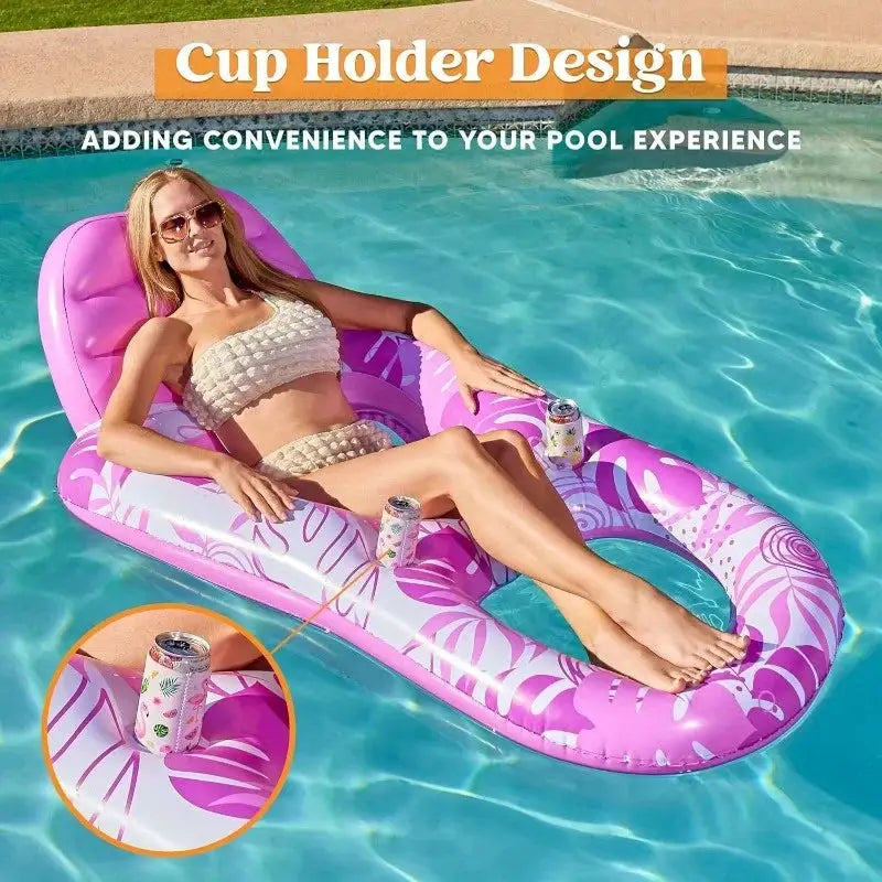 Inflatable Pool Lounger | Pink Tropical Leaves Design | PVC Material | One Size