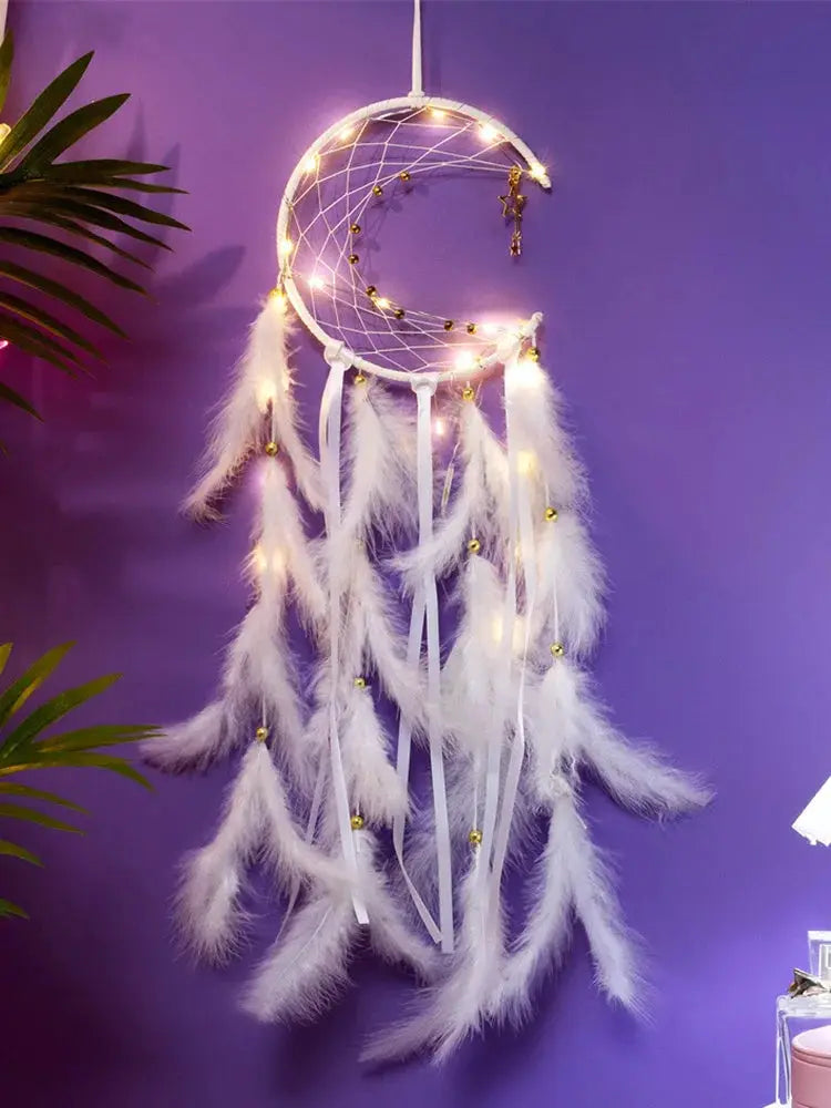 Moon Dream Catcher Feather Wind Chimes Hand-woven Wall Bedroom Hanging Ornaments Birthday Festival Gifts Home Decoration Crafts from PriceLows™