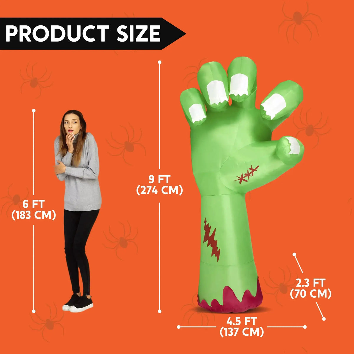 Giant Zombie Arm Inflatable | 9 Foot Long | Built In Led | Neon Green