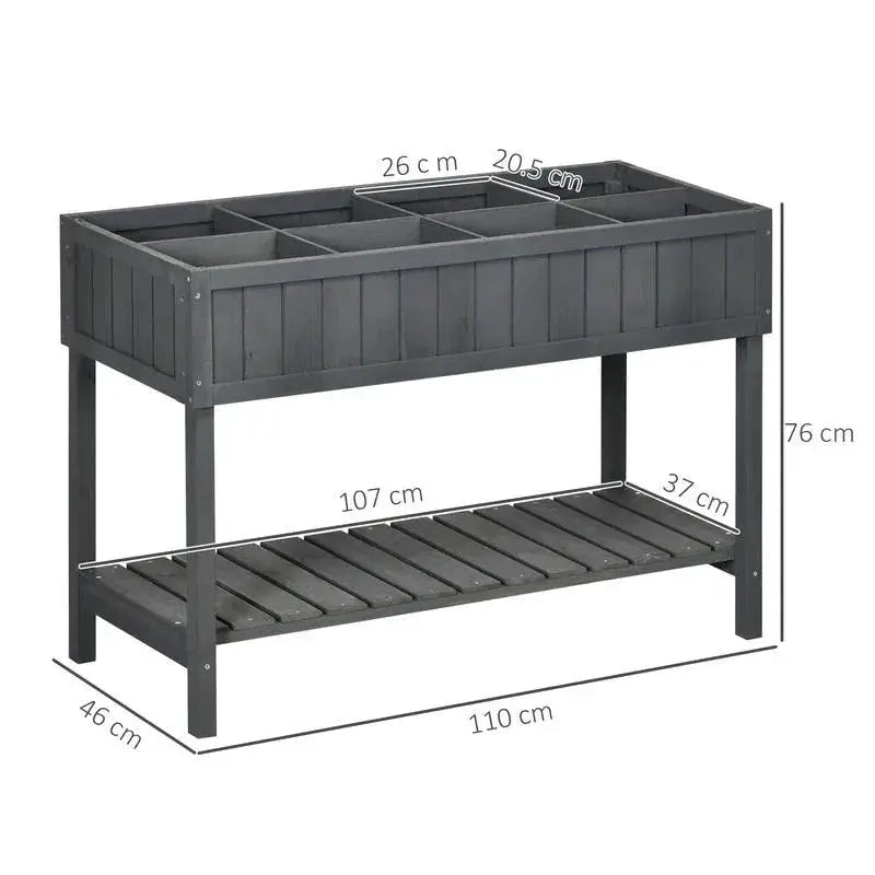 Wooden Raised Garden Bed, Elevated Planter Box Stand with 8 Slots and Open Shelf, Dark Gray from PriceLows™
