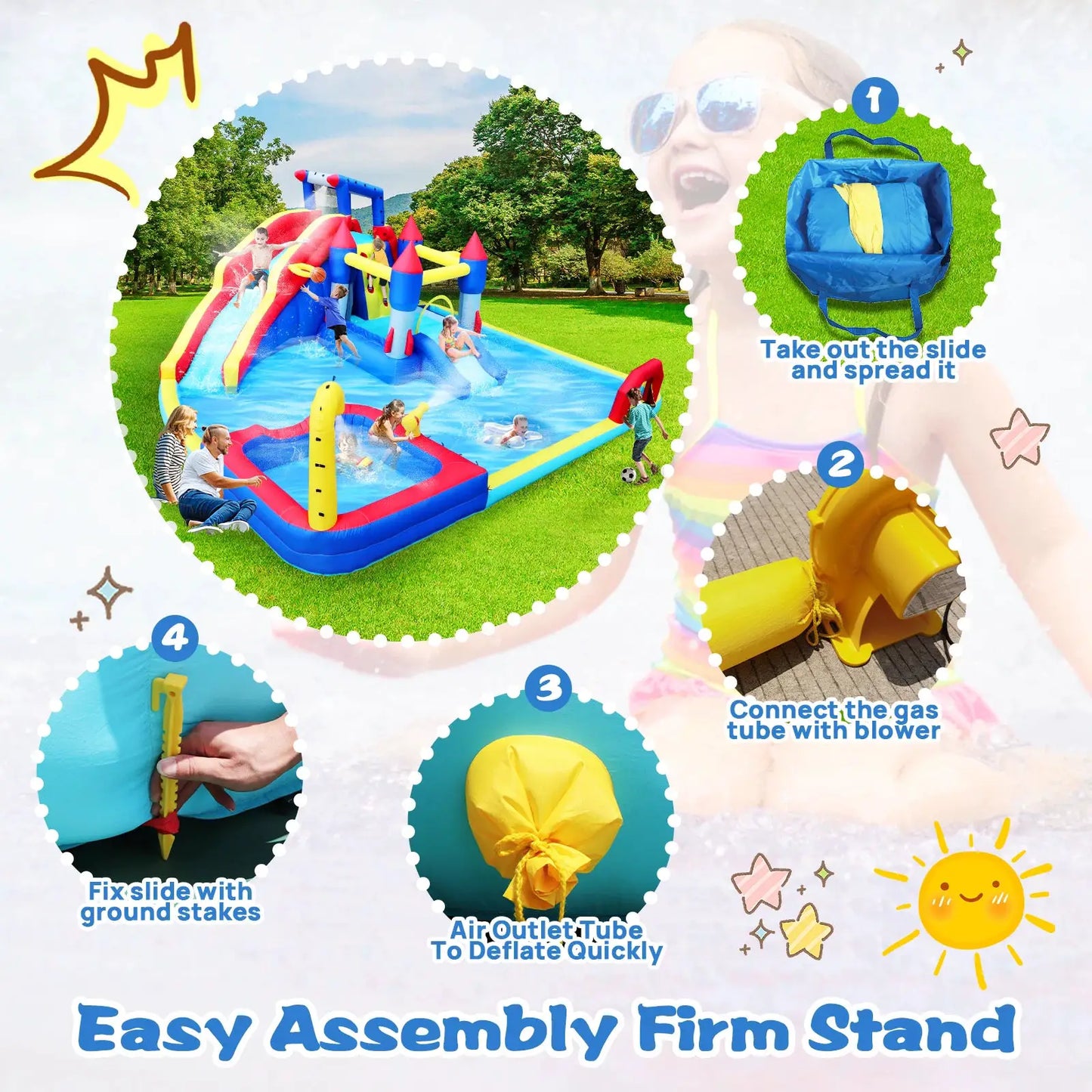 Inflatable Water Slide 10in1 Bounce House Outdoor Kids Water Park with Dual Splash Pools Climbing Wall Basketball Soccer from PriceLows™