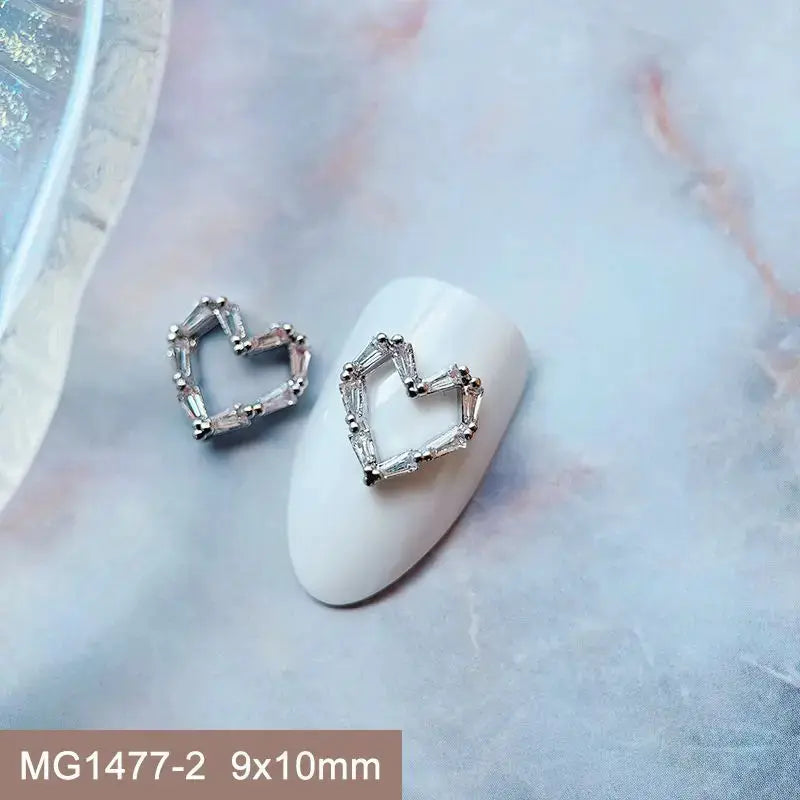 10pcs Valentine's Day Pink Love Heart Ribbon Zircon Metal Nails Jewelry Decorations Nail Art Accessories Charms Parts Supplies from PriceLows™
