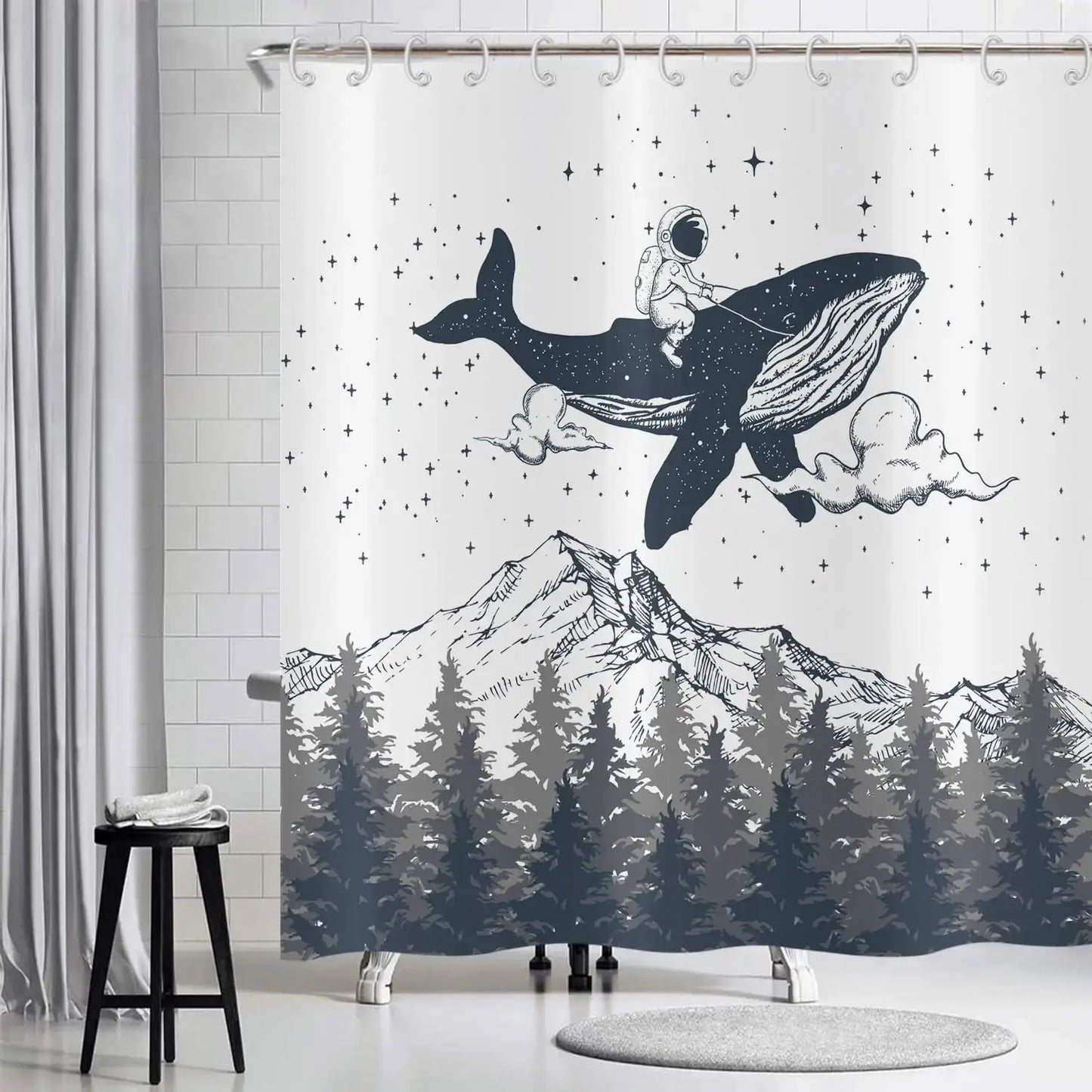 Cute Cat Blue Children Shower Curtain Waterproof Washable Polyester Material Bathroom Decorative Curtain with Hook from PriceLows™