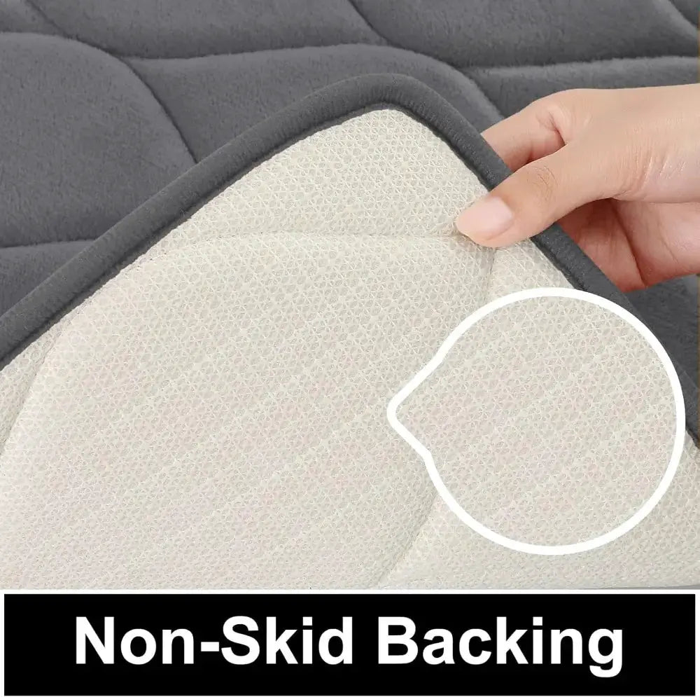 Super Soft Non-Slip Bath Mat Set of 3 - Water Absorbent, Washable Ogee Design, Dark Grey from PriceLows™