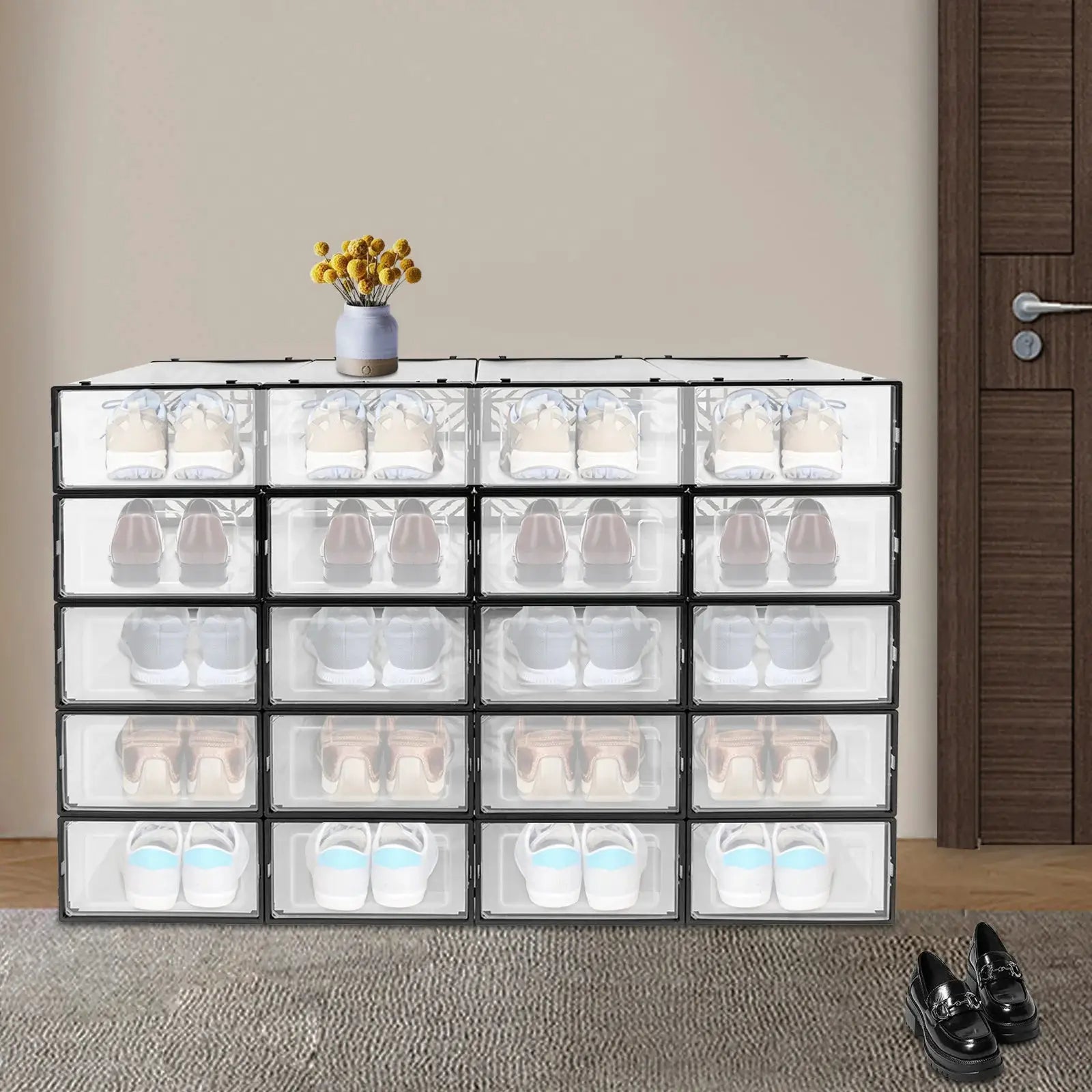 20 Pcs Shoe Storage Box Transparent PP Plastic Shoe Cabinet Moisture & Dust Proof Modern Organizer Black/White from PriceLows™