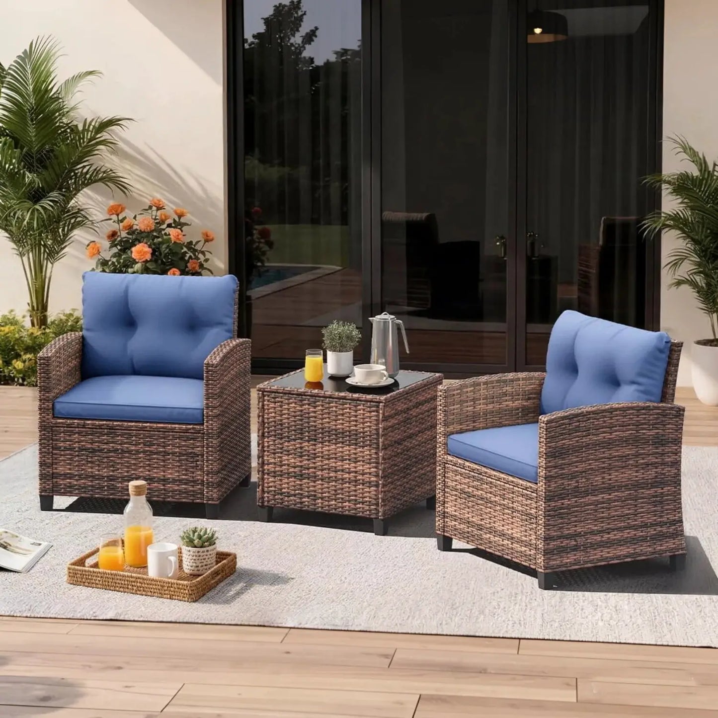 3-Piece Outdoor Patio Bistro Set – Gradient PE Rattan Chairs & Side Table – Compact All-Weather Wicker Garden Furniture for Balcony, Porch, Terrace, Small Spaces from PriceLows™