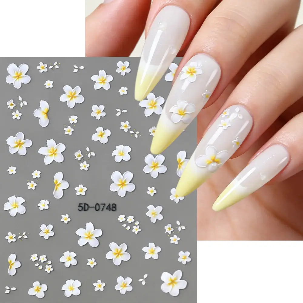 5D Pink Blue Floral Nail Art Stickers Petals Leaf Plant Embossed Nail Decals Spring Summer Flower Design for DIY Nail Supplies from PriceLows™