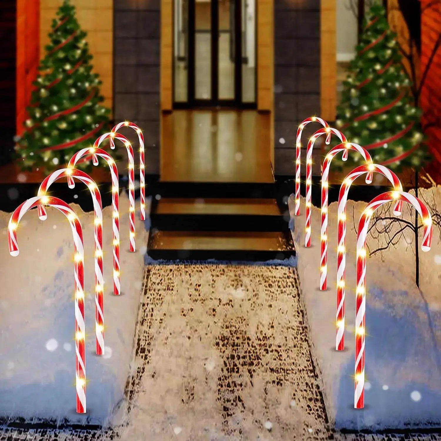 JOYFY 16" Christmas Candy Cane Pathway Markers Lights Set of 12 with Warm White for Xmas Indoor and Outdoor Decorations from PriceLows™