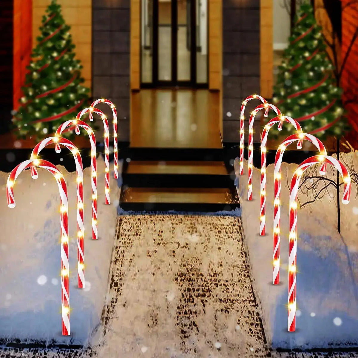 Candy Cane Pathway Markers | 16 Inch | Warm White Lights | Set Of 12