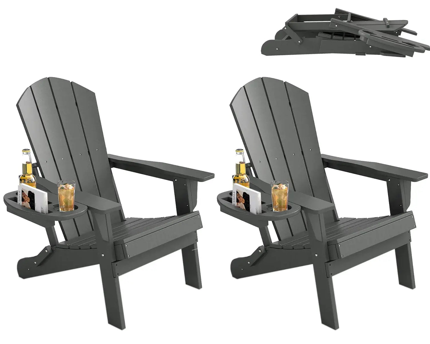 FOOWIN 1/2pcs Folding Adirondack Chair Weather Resistant HDPE Plastic Cup Holder Outdoor Patio Garden Fire Pit Deck Lawn from PriceLows™