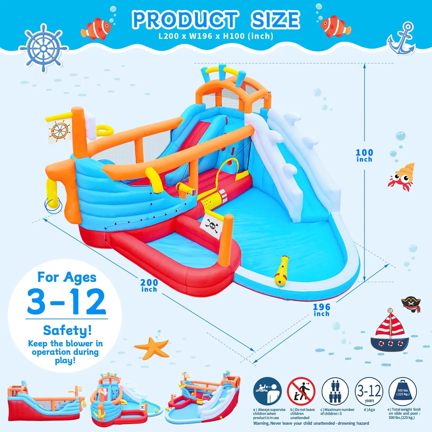 9-in-1 Inflatable Water Slide Park, Kids Bounce House with Jump Area, Dual Slides, Outdoor Backyard Party Inflatable Bouncy Cast from PriceLows™