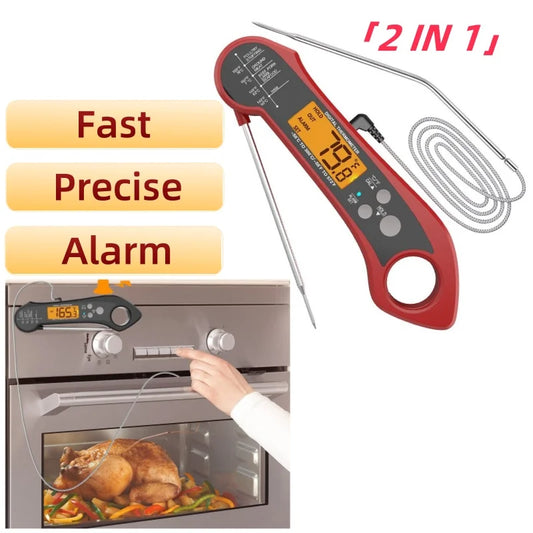 2 In 1 Long Cable Meat Thermometer Digital Waterproof Kitchen Cooking Tools Food Fast Measure Thermometer 2 Probes BBQ Grill Oil from PriceLows™