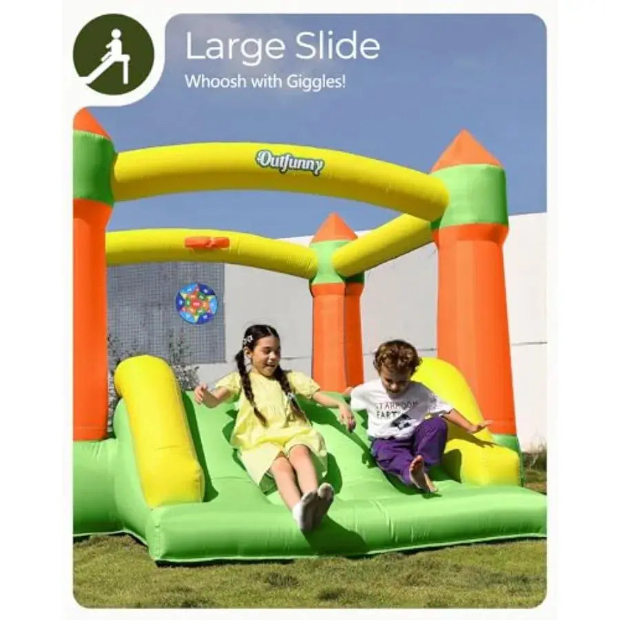Bounce House with Slide, Inflatable Bouncy House for 3-12, OutdoorandIndoor, Bounce Area 8'x8', Capacity 400 lb - Green from PriceLows™