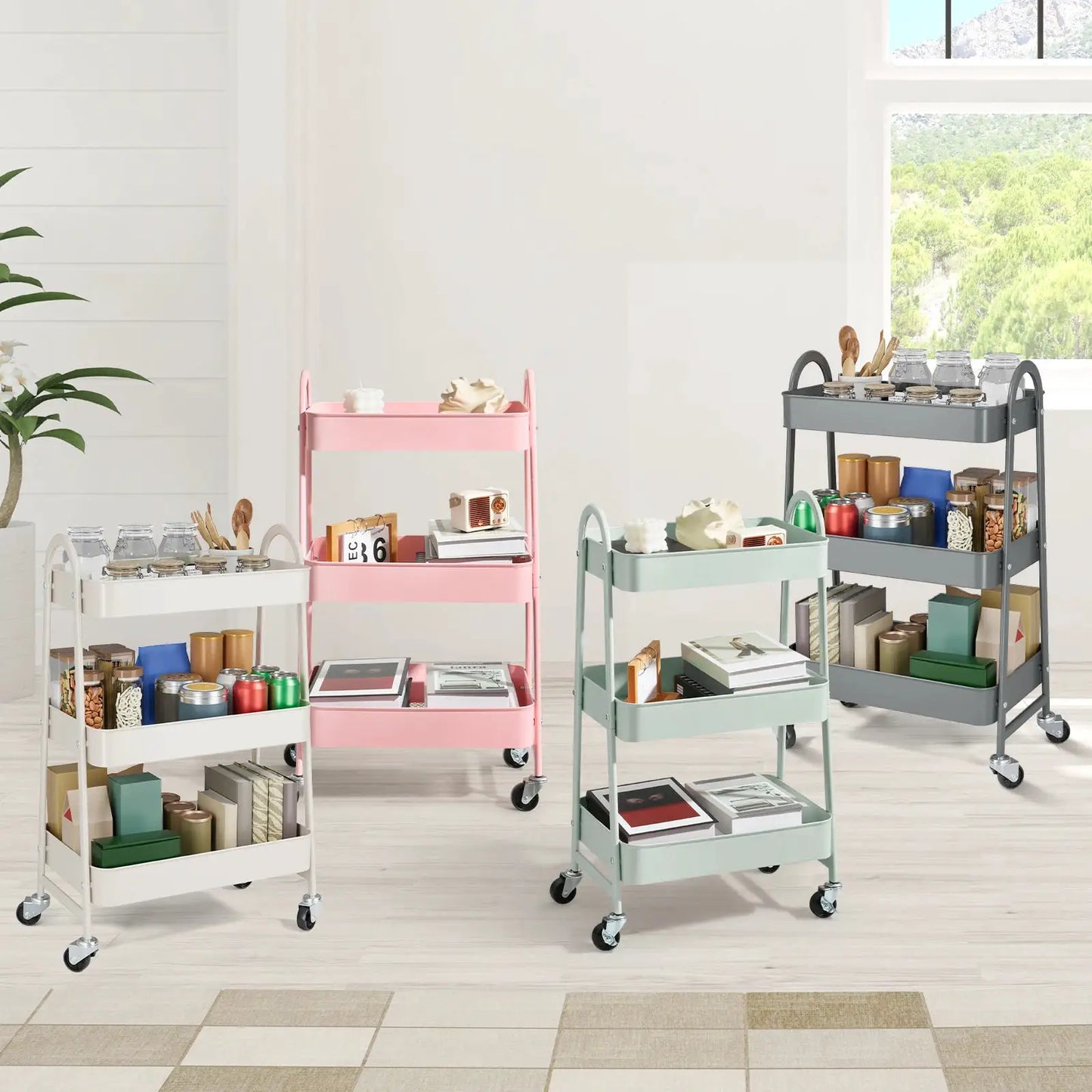 JHK 3 Tier Metal Storage Kitchen Cart with Lockable Wheels Mobile Shelving Unit Utility Rolling Organizer For Home Narrow Places from PriceLows™
