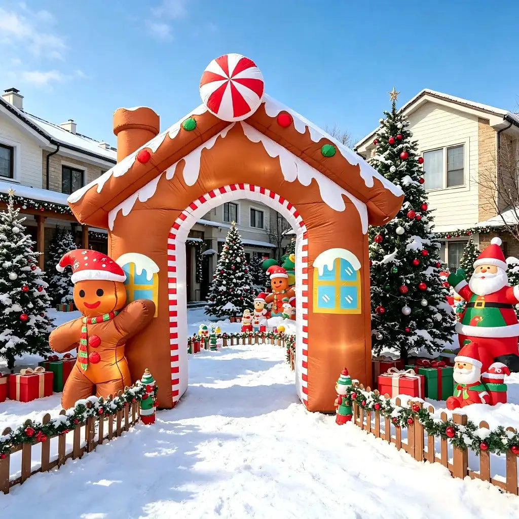 Gingerbread House Inflatable Arch | 10.2 Ft Tall | Led Holiday Lighting