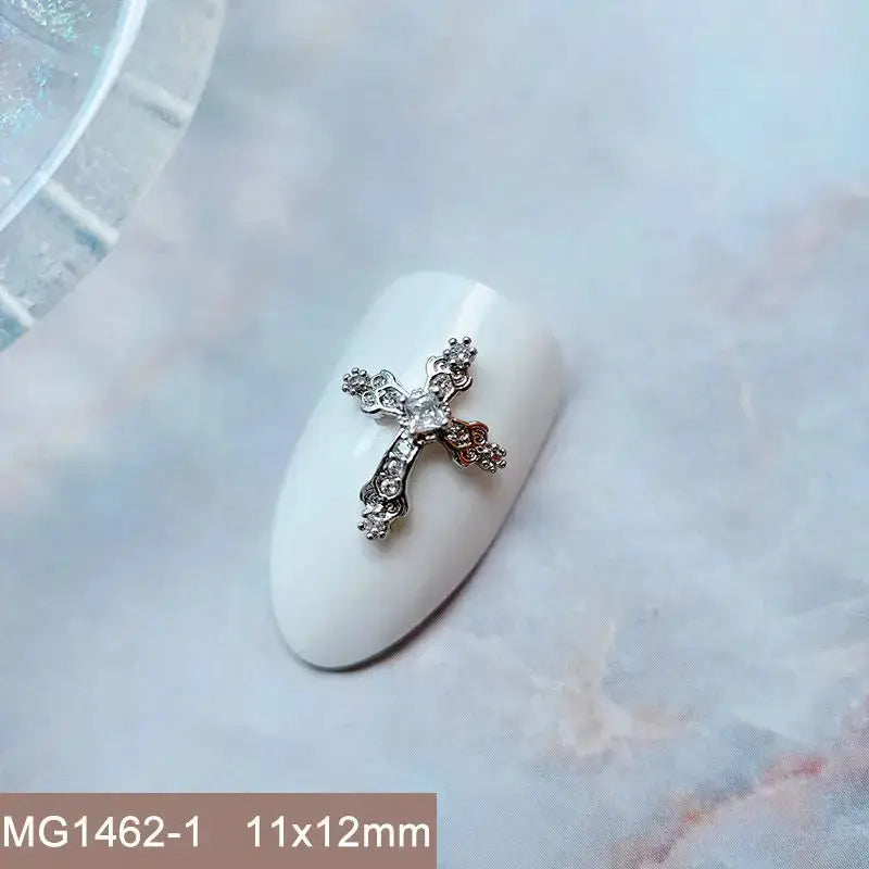 10pcs/lot Luxury Halloween Black Cross Heart Zircon Metal Nails Jewelry Decorations Nail Art Accessories Charms Parts Supplies from PriceLows™