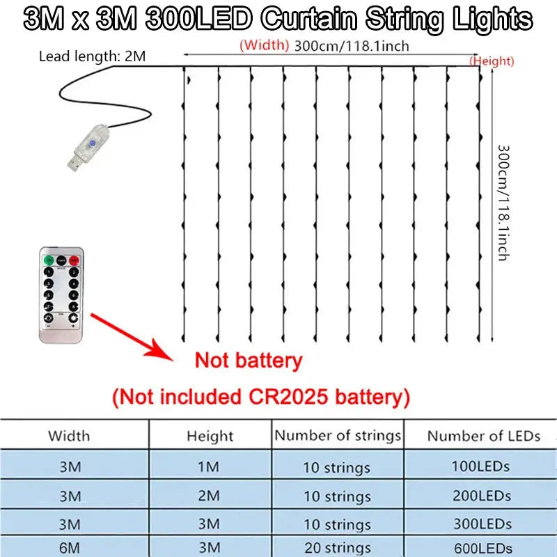 USB Plug Curtain LED String Lights 8 Modes Remote Control Holiday Wedding Fairy Garland Lights For Bedroom Living Room Decor from PriceLows™