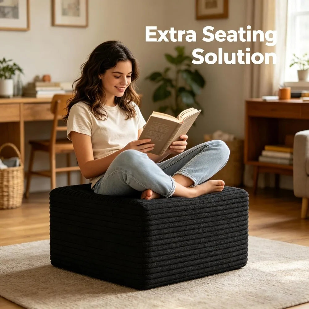 Corduroy Ottoman Foot Rest | 25.6 Inch Size | Memory Foam Plush | One Size