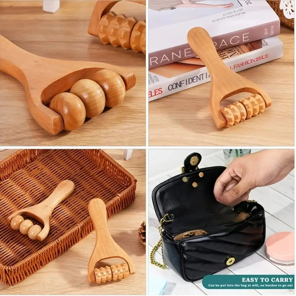 Wood Roller Massage Stick Set 2-Piece Muscle Relief