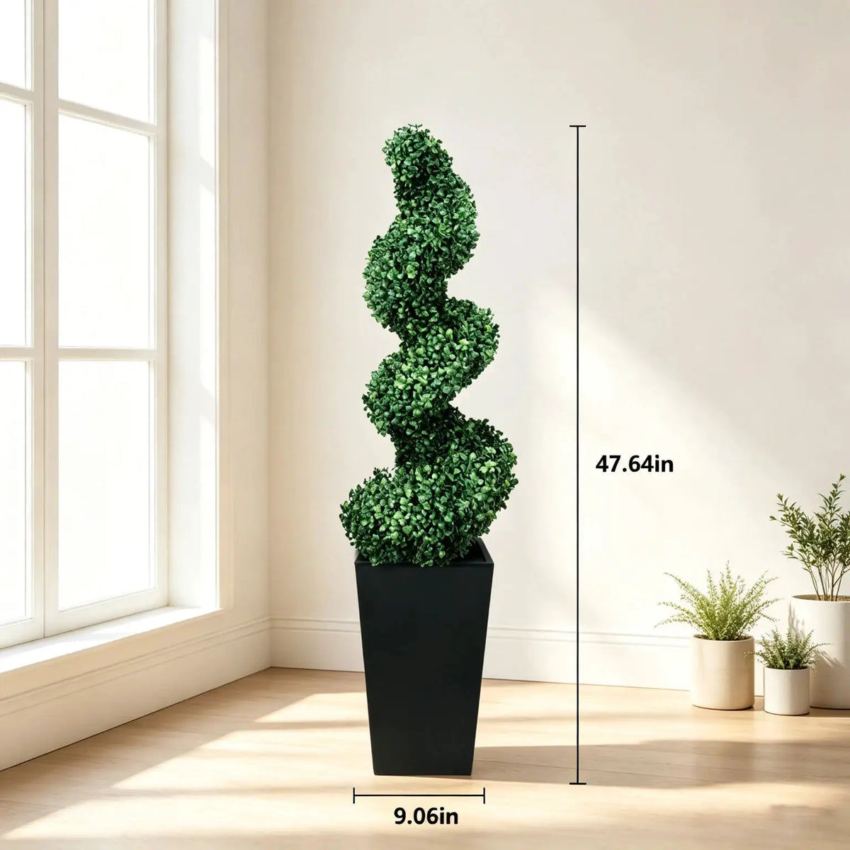 Artificial Boxwood Spiral Topiary | 2 Piece Set | With Planter | 2.6Ft-5.2Ft