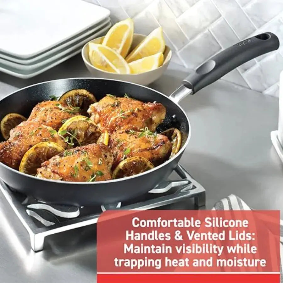 T-Fal Signature Nonstick Pots and Pans, Oven Broiler Safe 350F, Kitchen Cookware Set w/Fry Pans, Saucepans, Saute Pan, Dutch Ov from PriceLows™