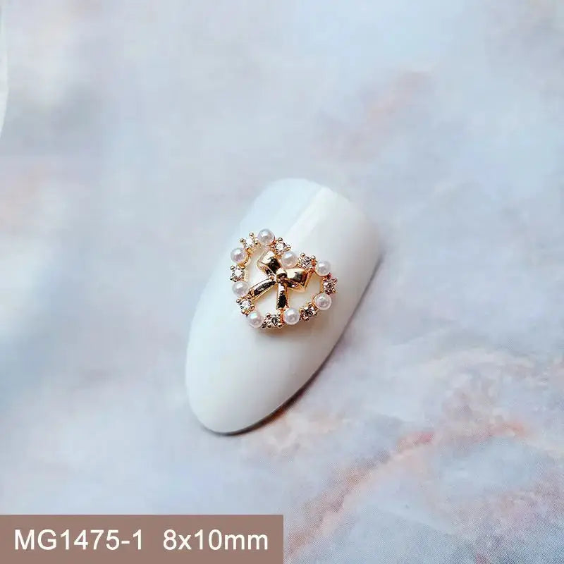 10pcs Valentine's Day Pink Love Heart Ribbon Zircon Metal Nails Jewelry Decorations Nail Art Accessories Charms Parts Supplies from PriceLows™