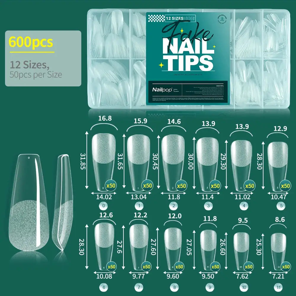 Nailpop 600PCS Nail Tips Full Cover Medium Length Ballerina Press On False Nail Extenison Tips with Box for Salons and Home DIY from PriceLows™