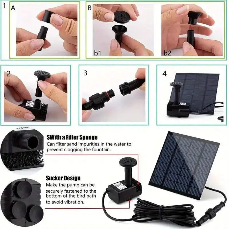 Solar Fountain with 6 Nozzles - 1.4W Solar Panel Floating Water Pump for Bird Baths, Pools, Garden DIY Waterfall Yard Decor from PriceLows™