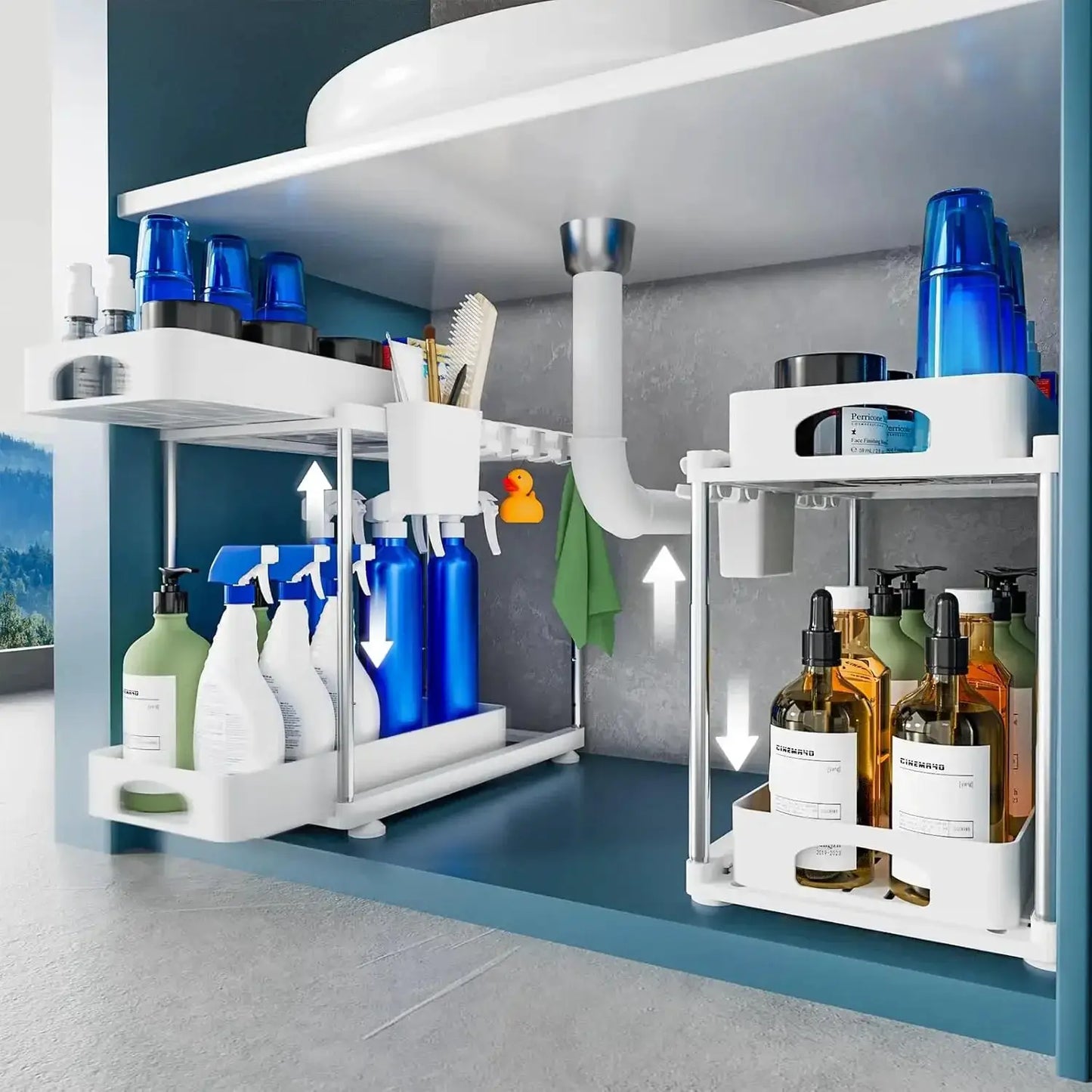 2 Pack Under Sink Organizers and Storage, Double Sliding Kitchen Cabinet Organizer, Adjustable Countertop Organizer from PriceLows™