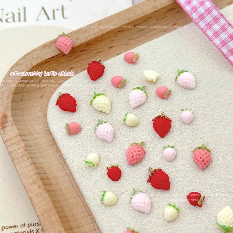 58Pcs New Cute Strawberry Mini Resin Nail 3D Art Stickers Kawaii Decorations Carfts Stones For Korean Nail Art Decorations from PriceLows™