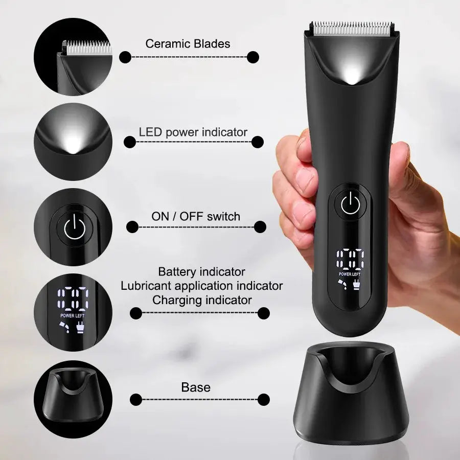 Groin and Body Hair Trimmer | Ceramic Blade Heads | Wet and Dry Use
