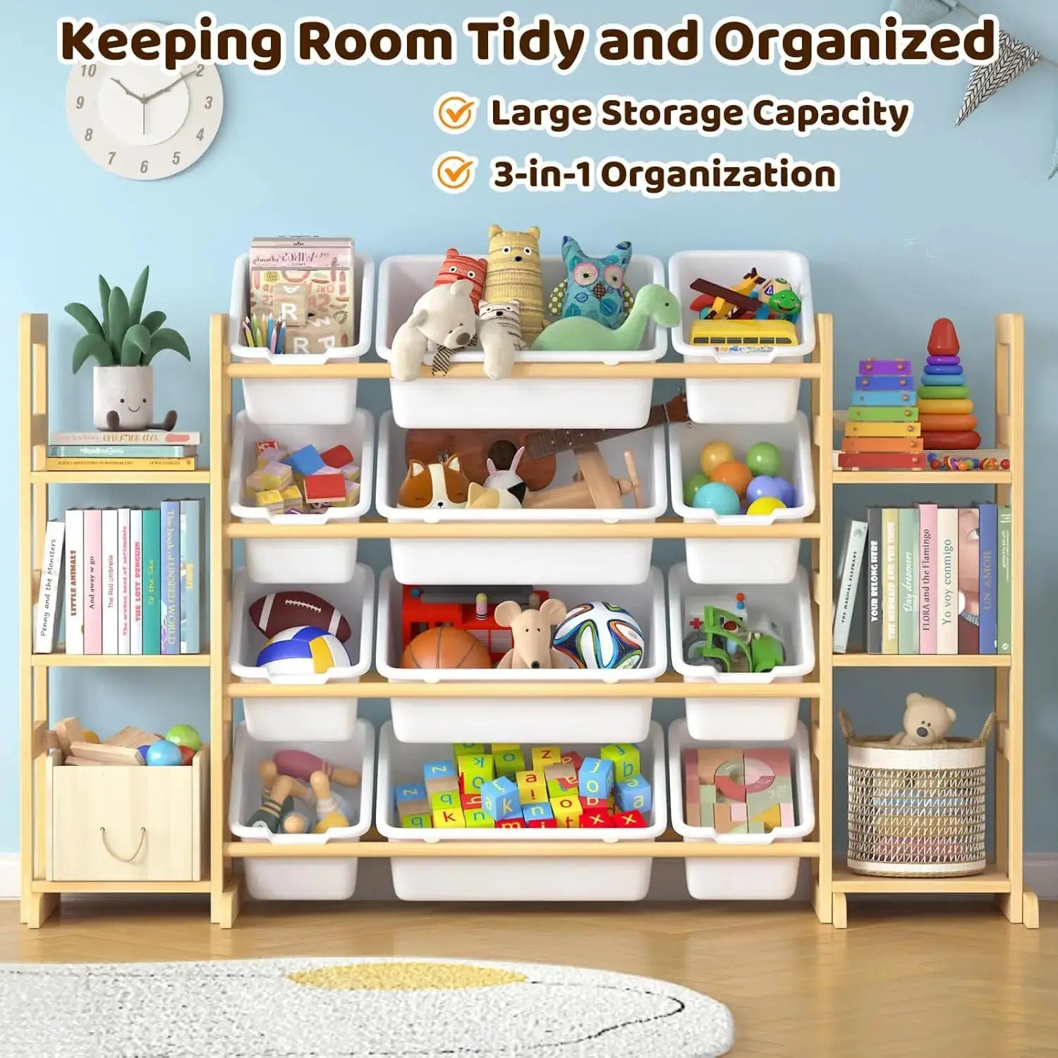 Large Toy Storage Organizer with 12 Bins & 6 Shelves, Bookshelf Combo for Kids, Playroom, Bedroom, Nursery from PriceLows™