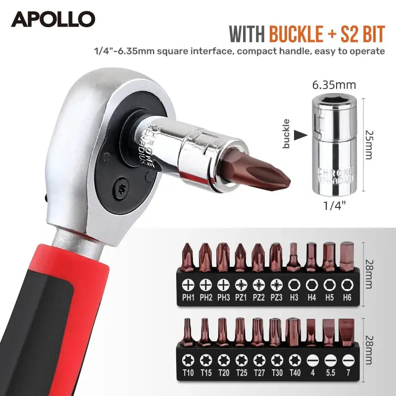 Apollo 35Pcs 1/4" Mini Ratchet Wrench Socket Set w/ Hex Bits & Quick-Release for Auto Repair Socket Wrench Set & Hand Tool Kit from PriceLows™
