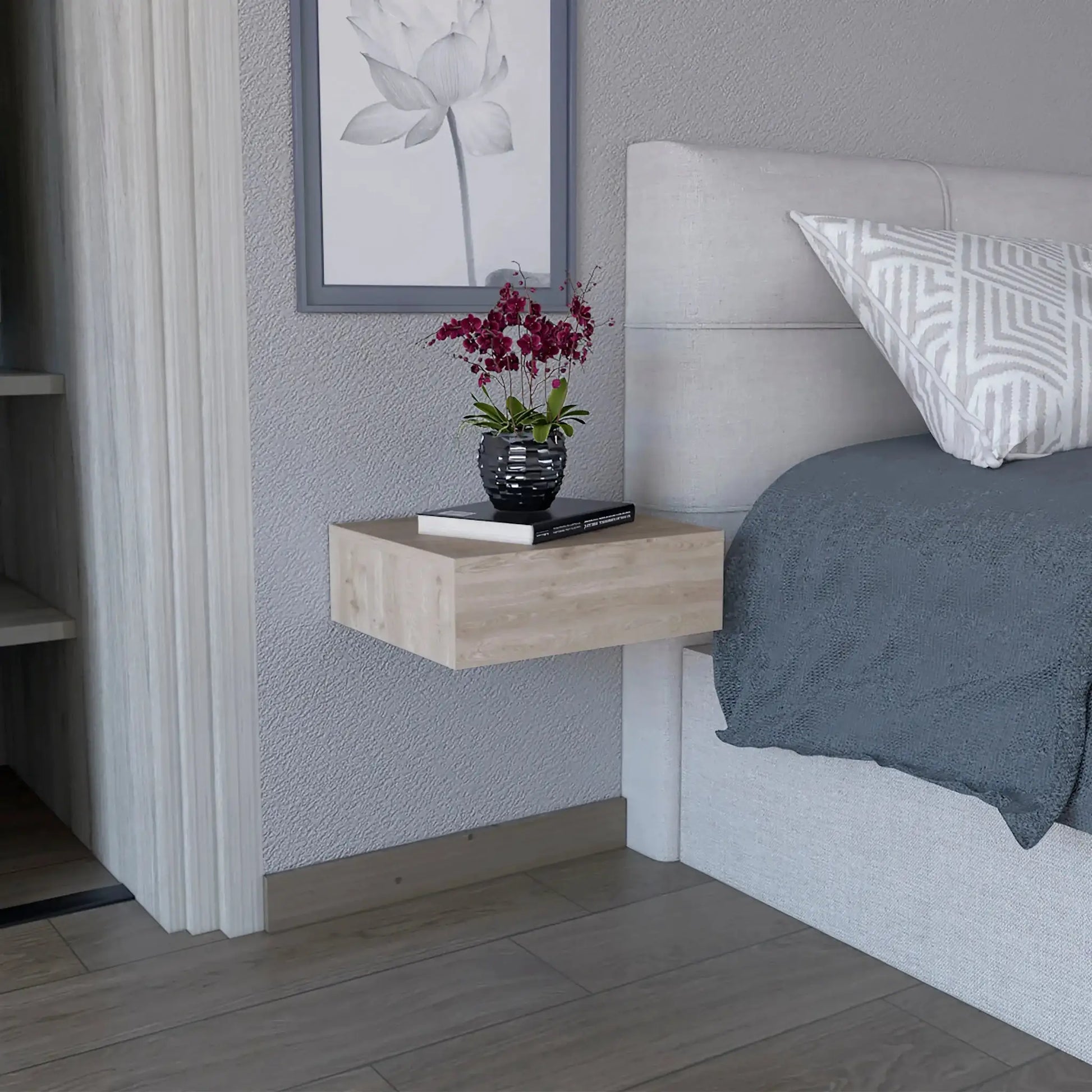 Milano Floating Nightstand , End Table, Side Table Wall-Mounted with Drawer -Light Gray -Bedroom from PriceLows™
