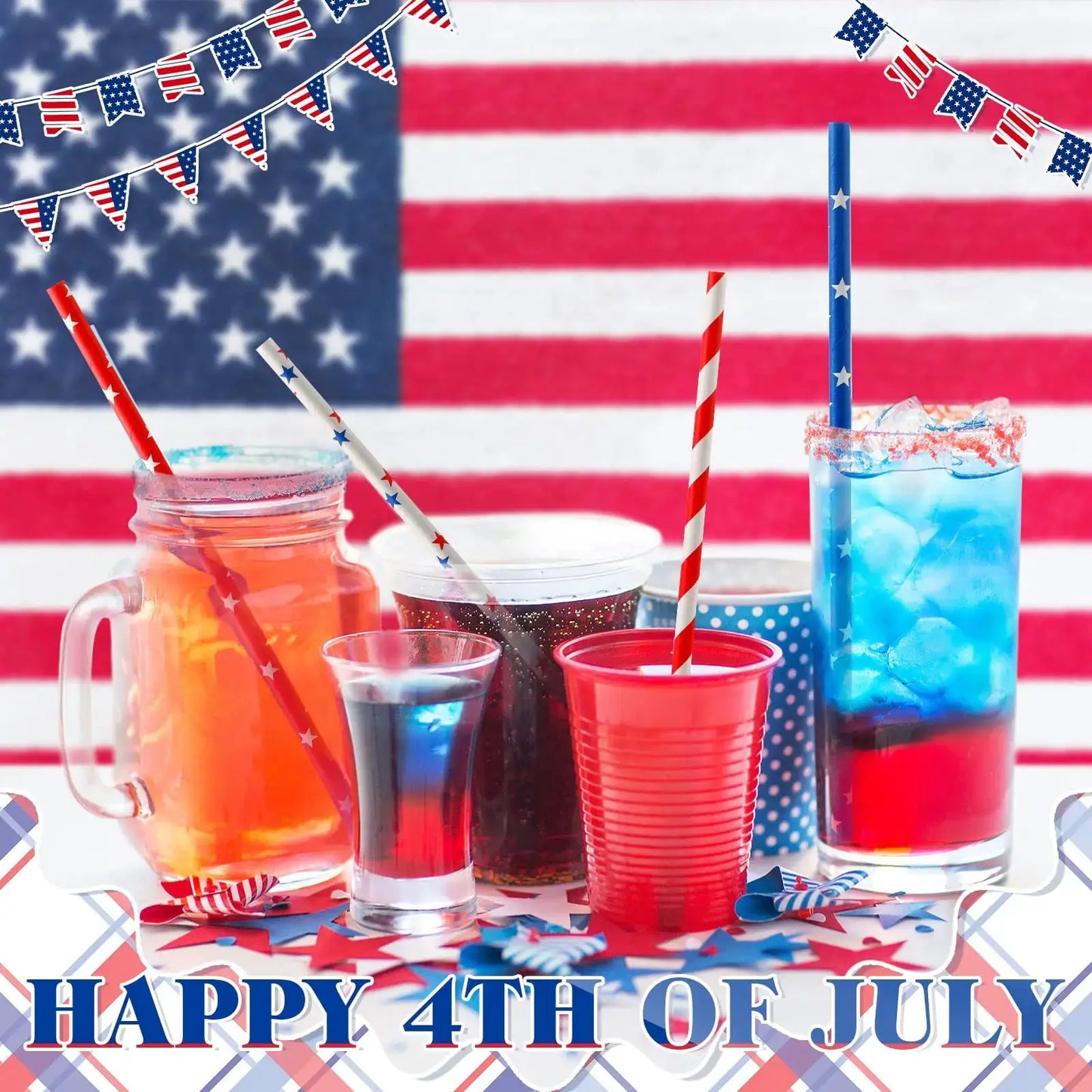 American Flag Paper Straws | Red White And Blue | 4th Of July Theme