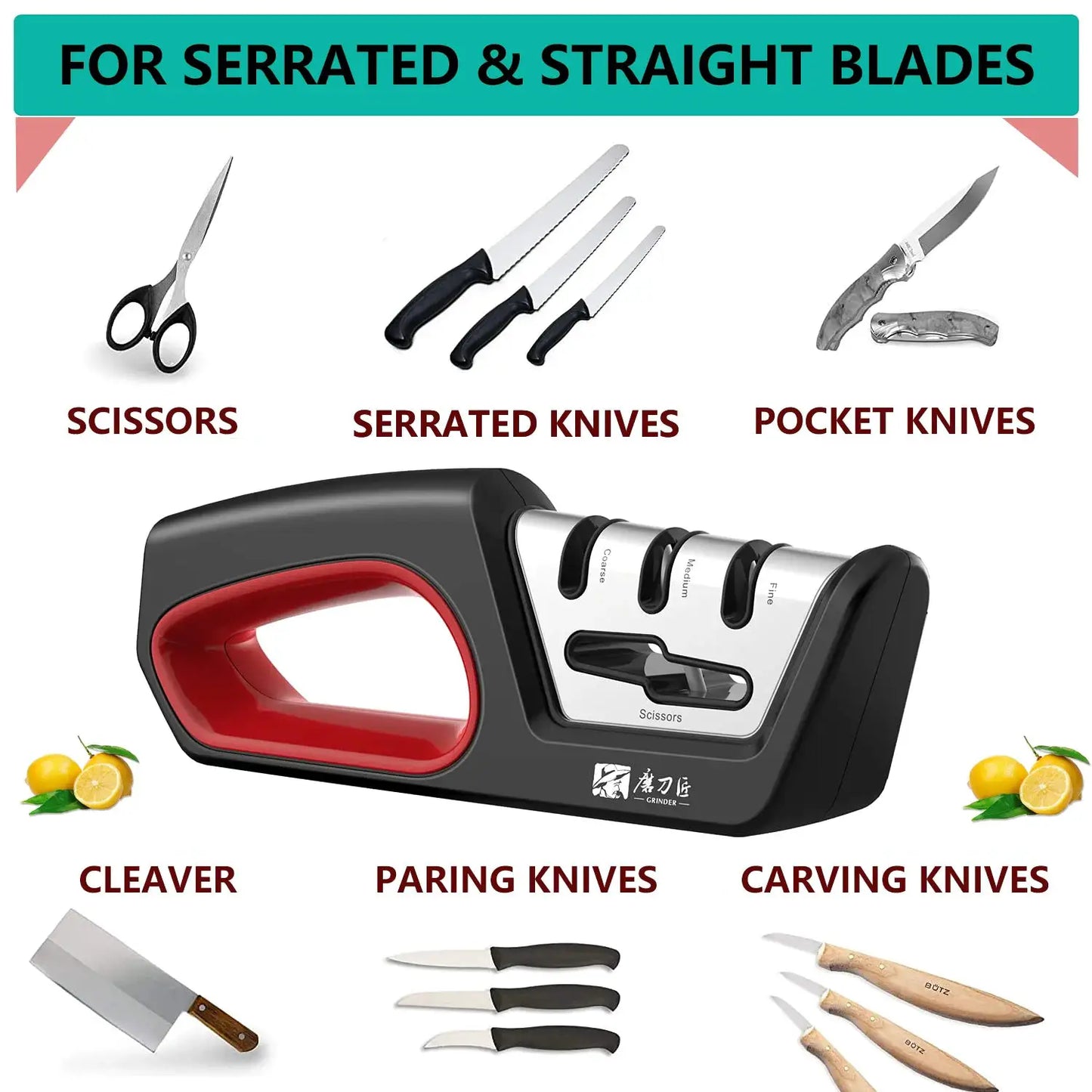 Knife Sharpener | Four In One | Serrated Knife And Scissor Sharpening | One Size