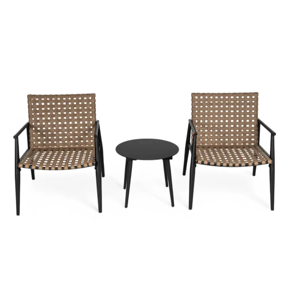 PE Rattan Outdoor Chat Set 2 Chairs, Black Steel & Glass Side Table, Modern Durable Patio Furniture for Garden Balcony Yard from PriceLows™
