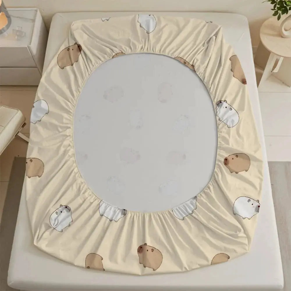 1pc Cute Cartoon Capybara Print Fitted Sheet Deep Pocket Elastic Mattress Cover Single Double Queen King Bedroom Decor from PriceLows™