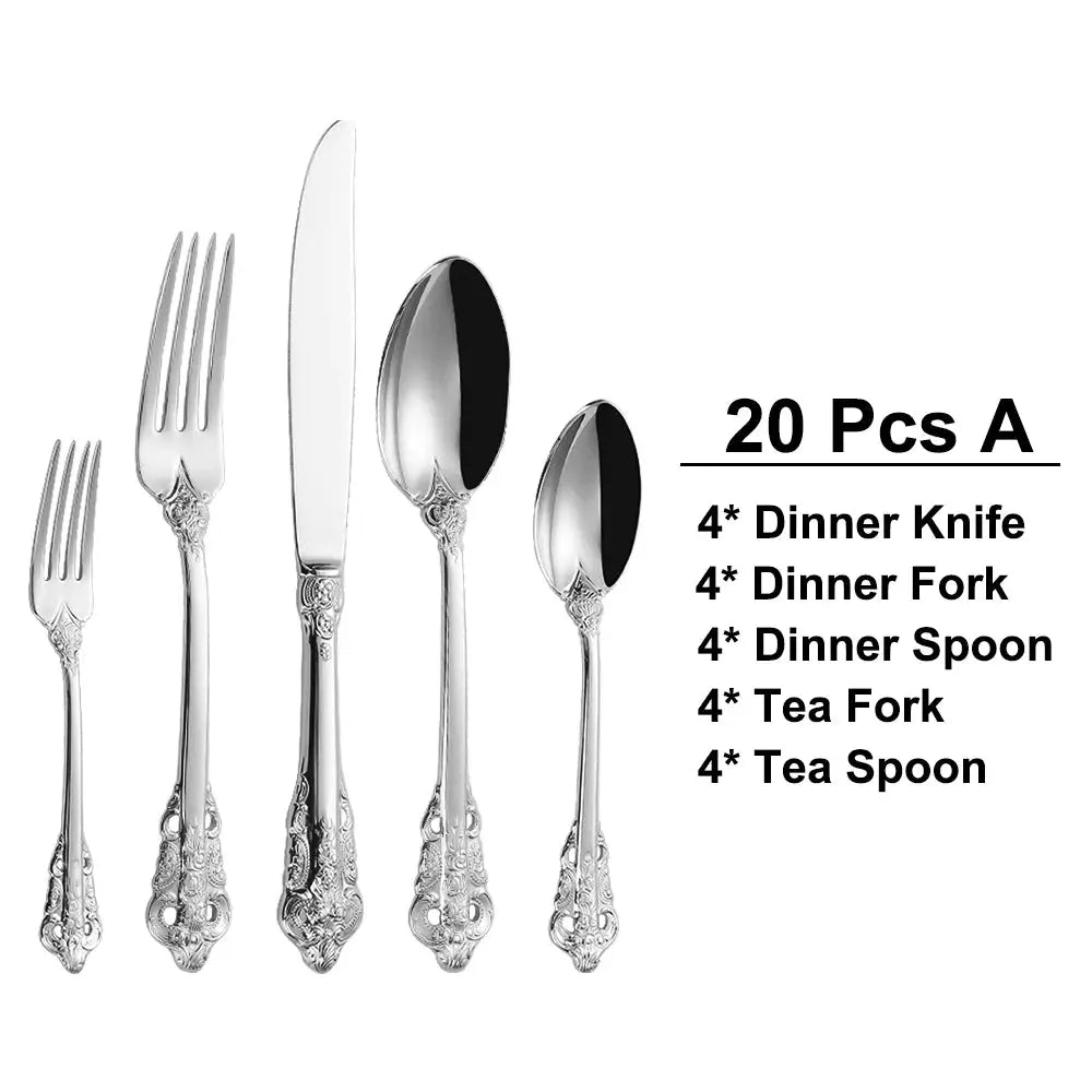 30 Pieces Gold Plated Luxury Cutlery Set Stainless Steel Vintage Western Tableware Sliver Knife Spoon Fork Set Kitchen Utensils from PriceLows™