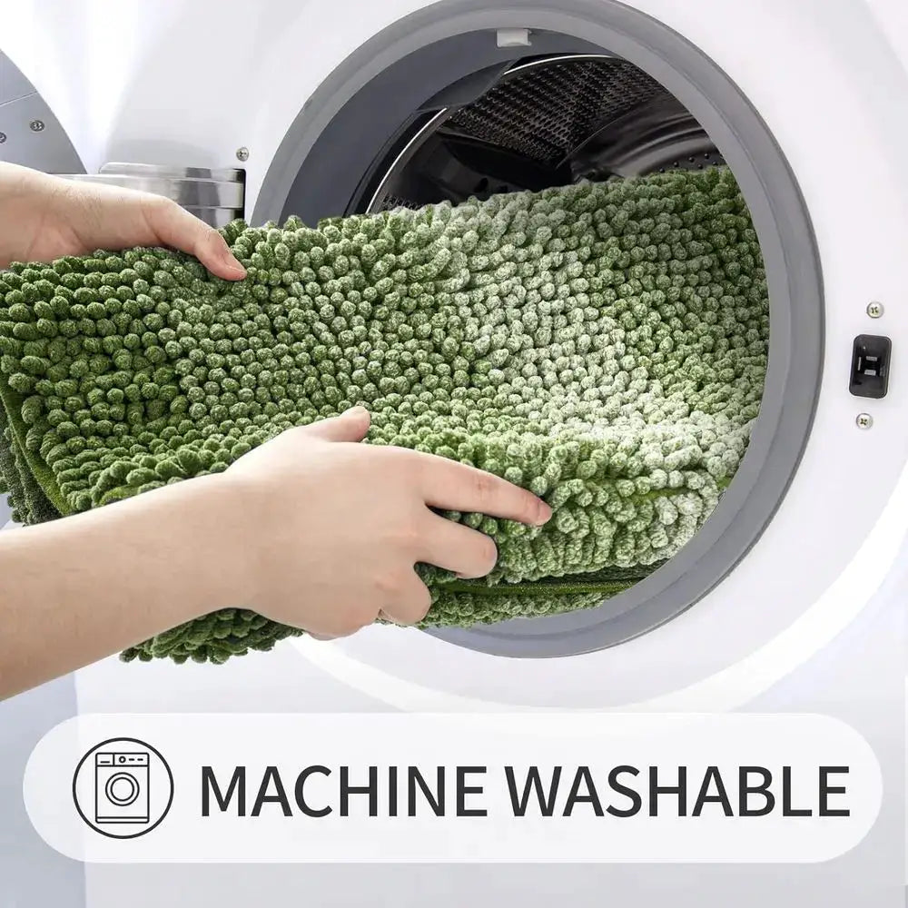 Green Bathroom Rug Set 2 Piece, Chenille Non Slip Bath Mat Set, Absorbent Shower Rug and Bath Room loor Mats, Quick Dry Bathmat from PriceLows™
