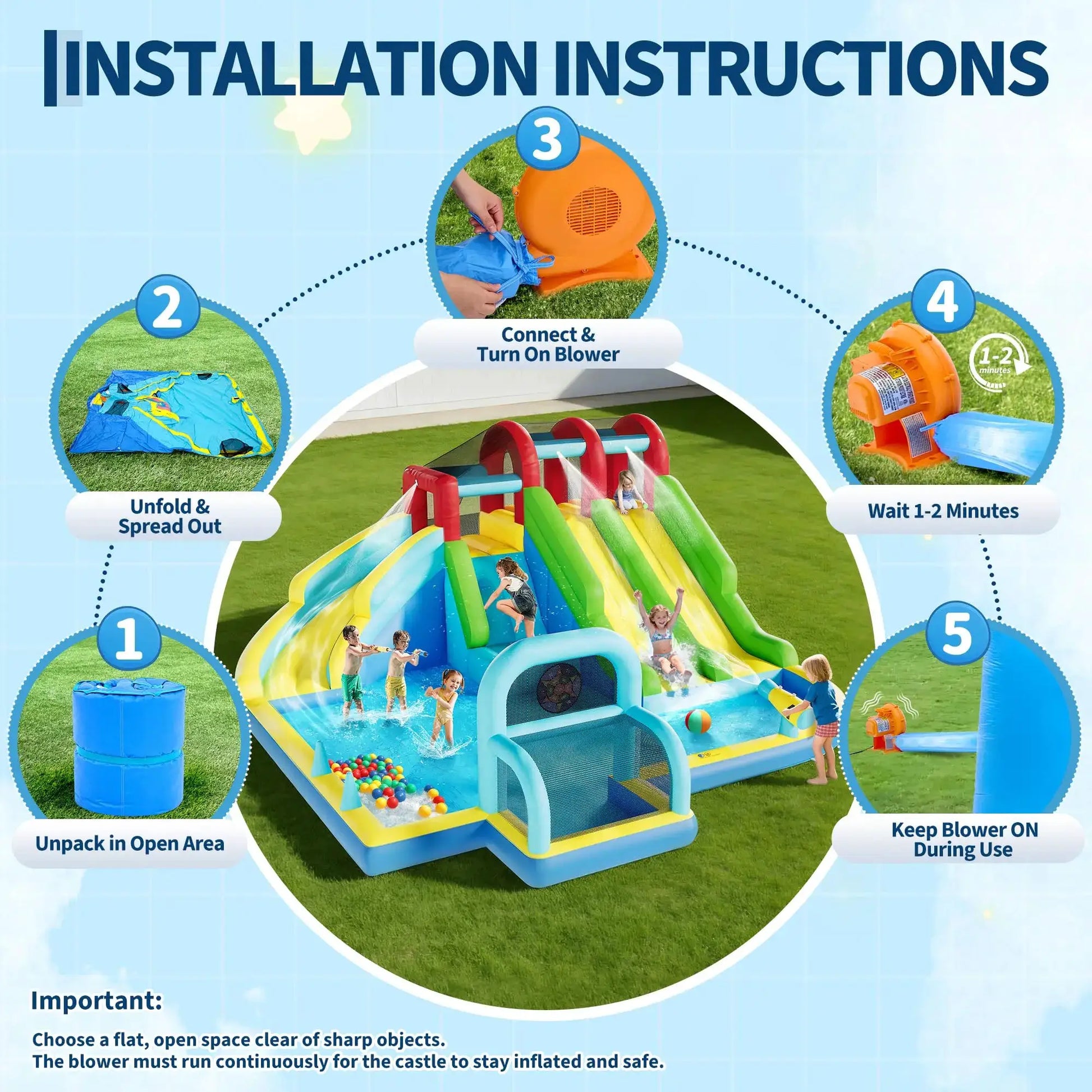 Inflatable Bounce House With 3 Slides, Water Slide Bouncy Castle With Splash Pool & Blower For Kids Indoor Outdoor Play Center Set from PriceLows™