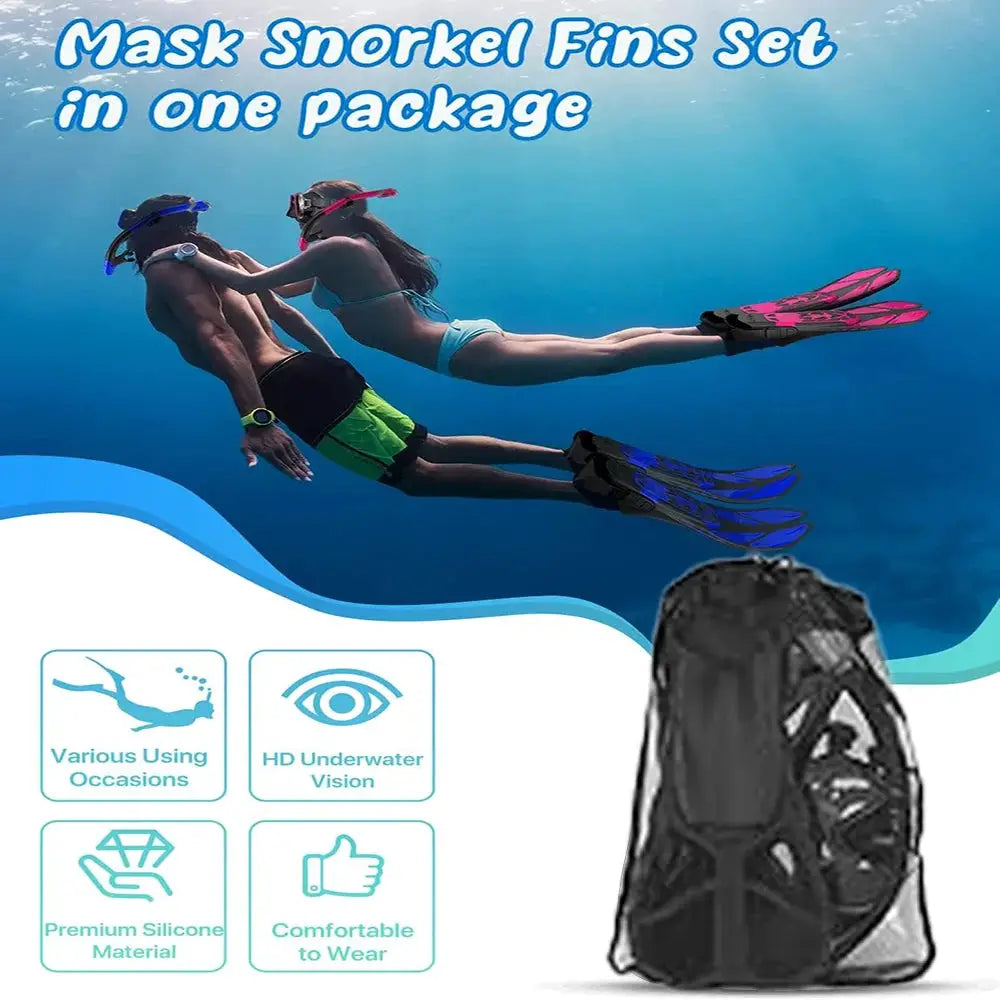 Mask Fin Snorkel Set Snorkel Gear for Adult Panoramic View Snorkel Mask Adjustable Dive Flipper Dry Top Snorkel and Travel Bag from PriceLows™